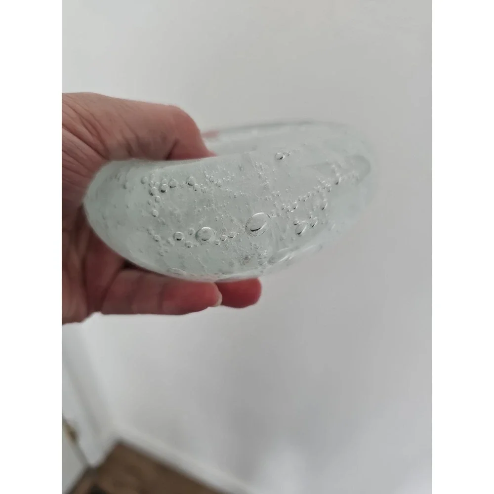 Vtg Hand Blown Clear Art Glass Mushroom Paperweight Controlled Bubbles Studio